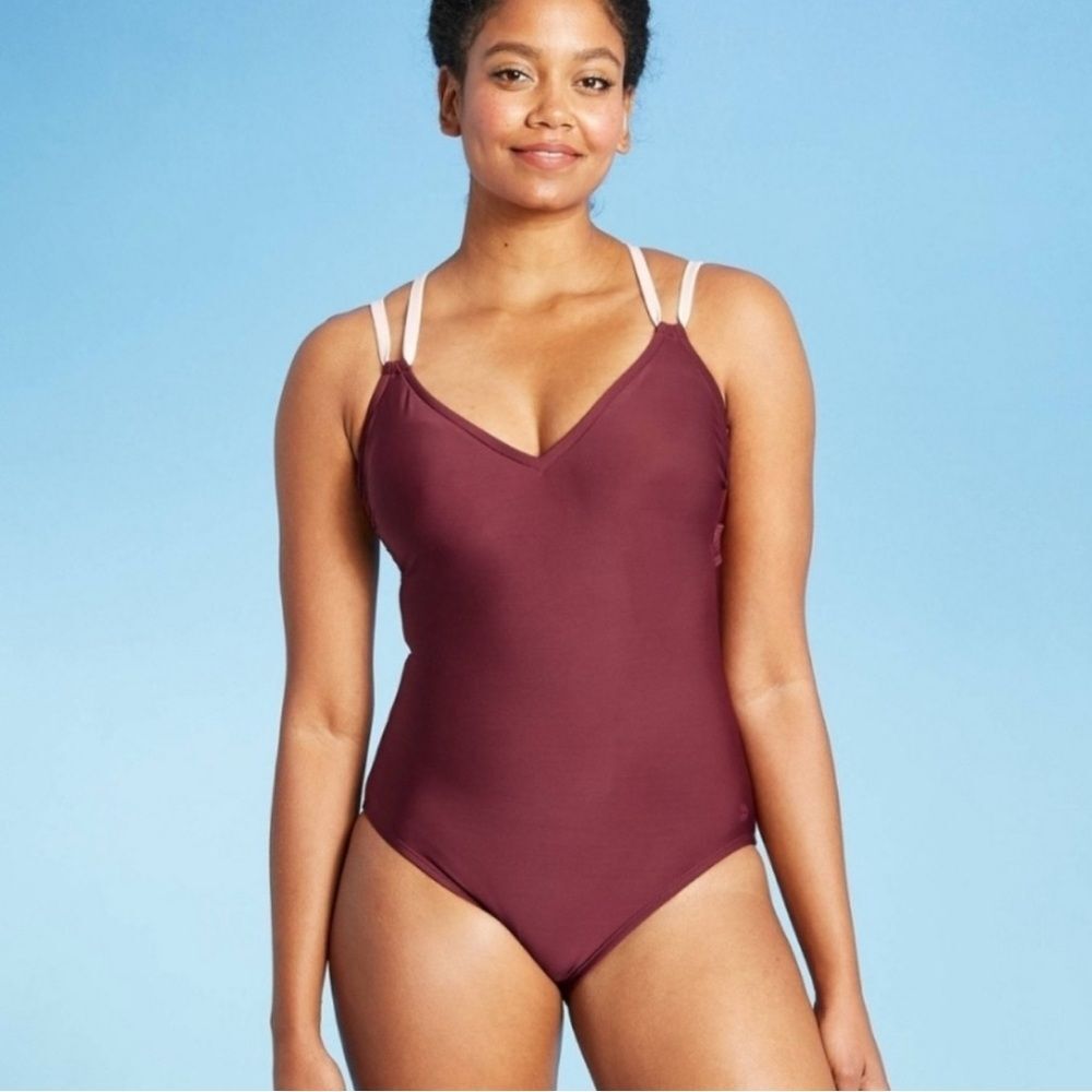 Target ALL IN MOTION Size X-Large Burgundy Peach One Piece Swimsuit Racerback